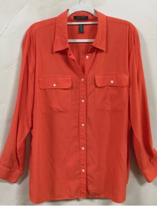 Lauren Ralph Lauren Tops - Lauren Ralph Lauren Women Plus Size 2X Blouse Button Front Orange Pockets